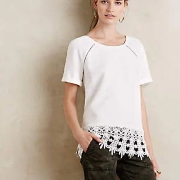 Anthropologie Women's Saturday Sunday White Lace Trim Blouse Size Small - Picture 1 of 7